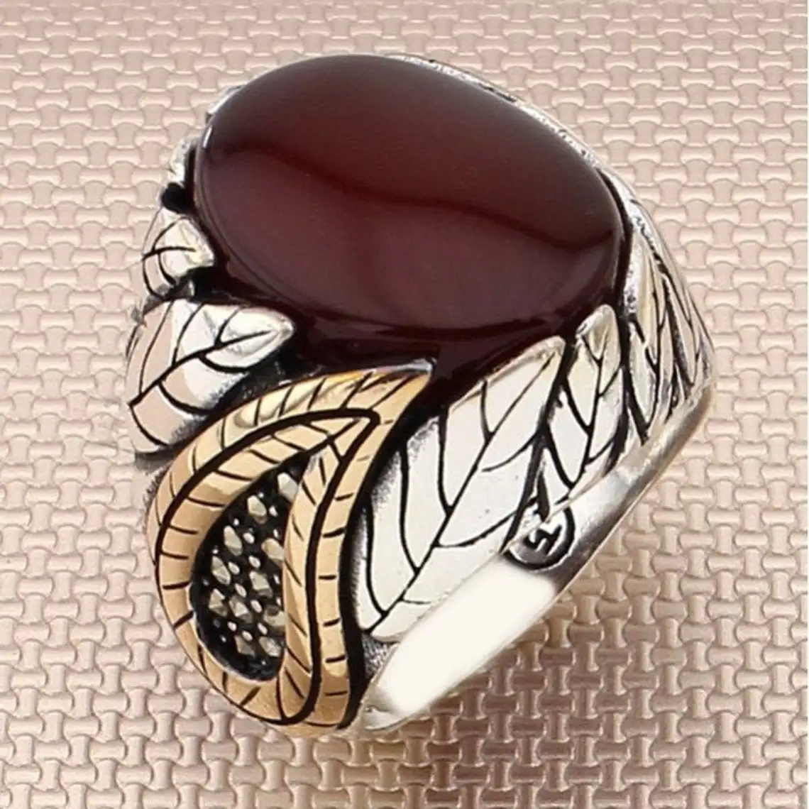 Elegant Yemeni Agate Ring in 925 Sterling Silver Handmade Exculusive Red Agate Rings Trendy Gift for Men Ring Fine Jewelery