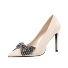 Туфли-лодочки женские, на тонком высоком каблуке 8 см, с узлом-бабочкой, элегантные, весна 2020