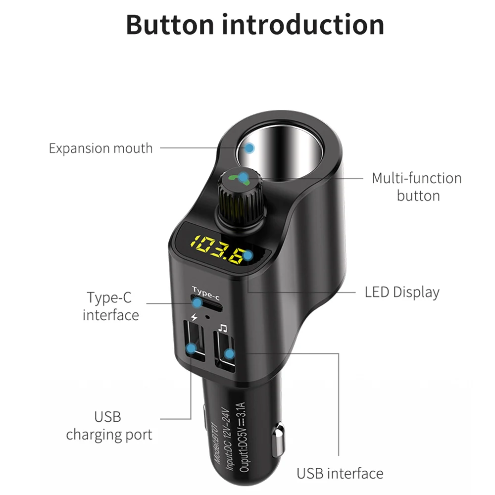 Автомобильный FM передатчик с Bluetooth и двумя USB портами 3 1 А|FM-трансмиттеры| |