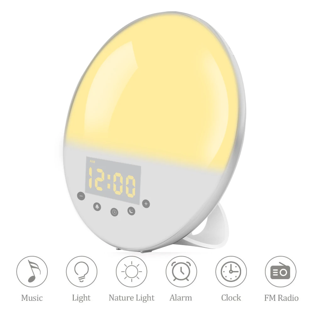 Digital WiFi APP + Voice Control Smart Wake Up Light Workday Alarm Clock 7 Colors Sunrise/Sunset Works with Alexa Google Home