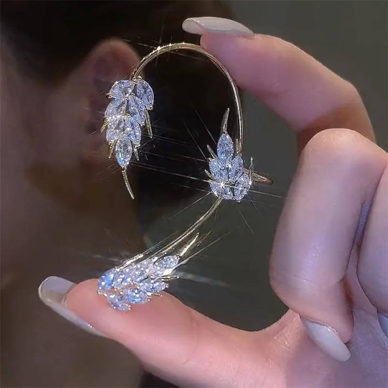 Korean Leaves Feather Ear Clips Without Piercing For Women Sparkling Zircon Butterfly Flower Ear Cuff Clip Earring Party Jewelry