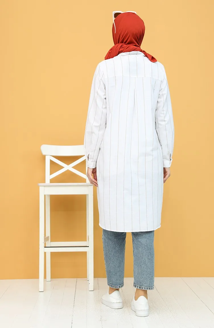 

Striped Button Tunic Polyester Long Sleeve Shirt Collar Seasonal Women Muslim Fashion Hijab Clothing Casual Stylish Sweatproof