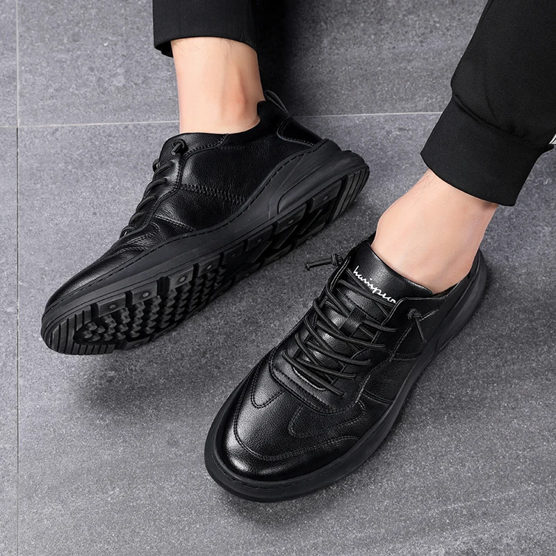 

2020 New Men's Cowhide Leather Shoes 38-43 Quality Handmade Sewing Shoes Rubber Sole Youth Fashion Leisure Cow Leather Shoes