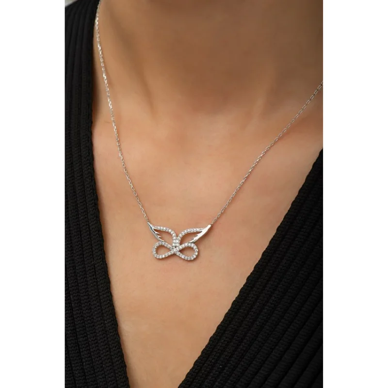 Collier ailes d'ange en argent Sterling 925 pour femmes, pendentif en pierre de Zircon Infinity, cadeau d'anniversaire, chaîne élégante et Cool de luxe 2