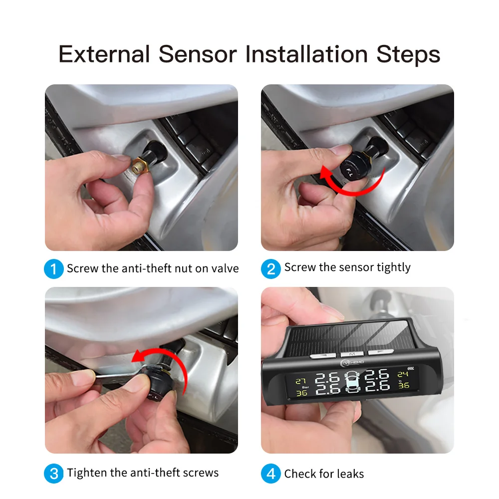 Солнечная зарядка автомобиля TPMS Android датчик давления в шинах цифровая система
