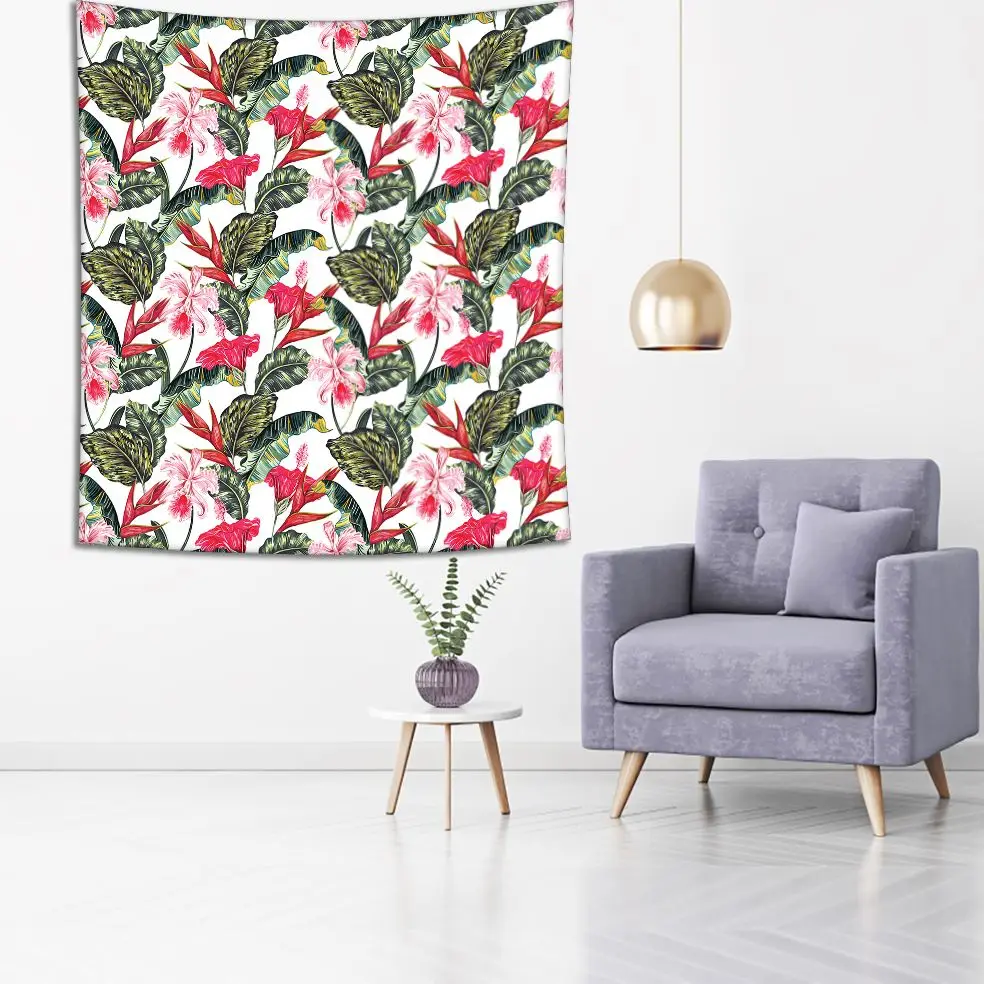 Гобелен Цветочный Тропический узор с экзотическими цветами Пальмовые Листья