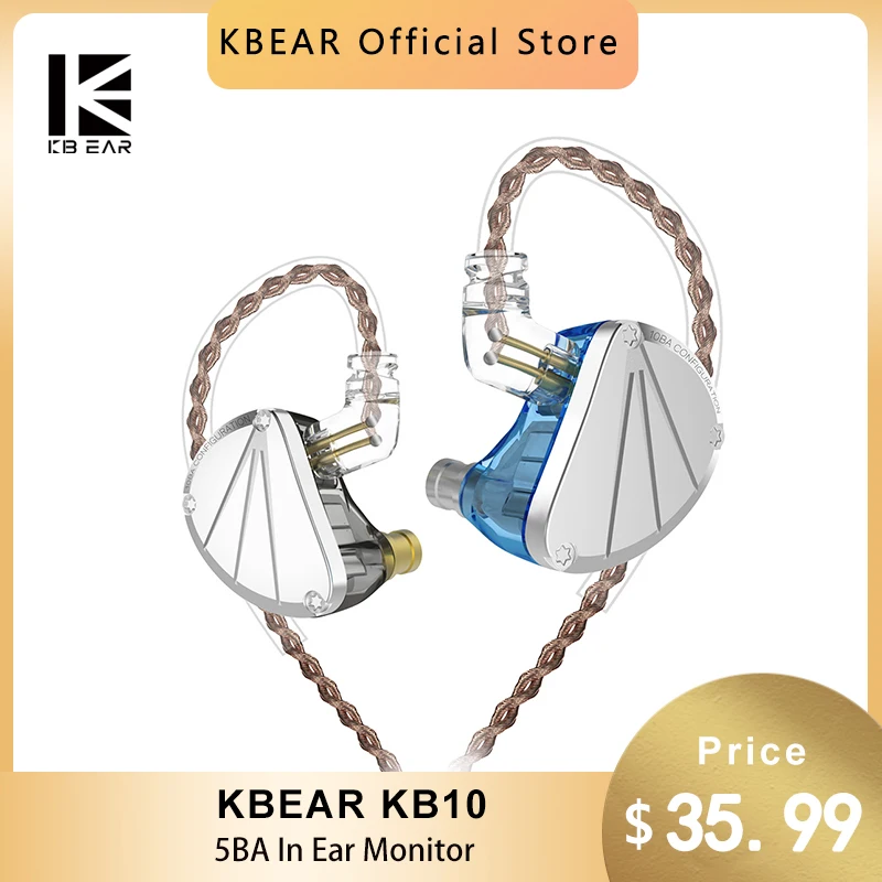 

Наушники-вкладыши KBEAR KB10 5BA, Hi-Fi наушники для бега и занятий спортом, 3DP, акустический звук, музыка, DJ-наушники KBEAR KB04 KS1
