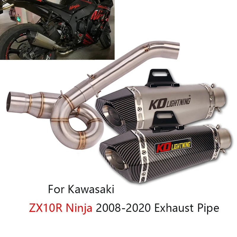 

For Kawasaki Ninja ZX10R 2008-2020 Exhaust Pipe Motorcycle Mid Link Tube Slip On 51mm Muffler Escape Removable DB Killer 345mm