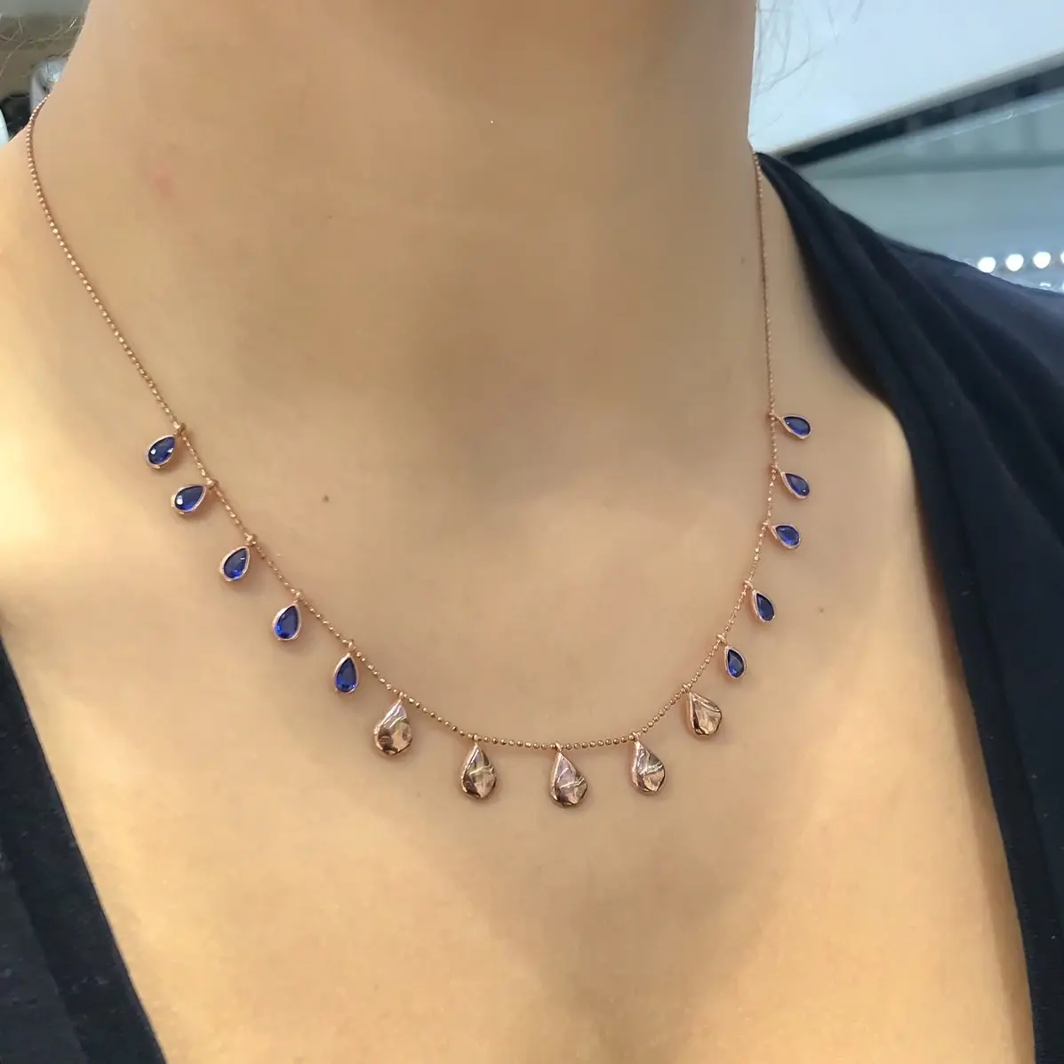 

Drop Sapphire Row Design Silver Necklace