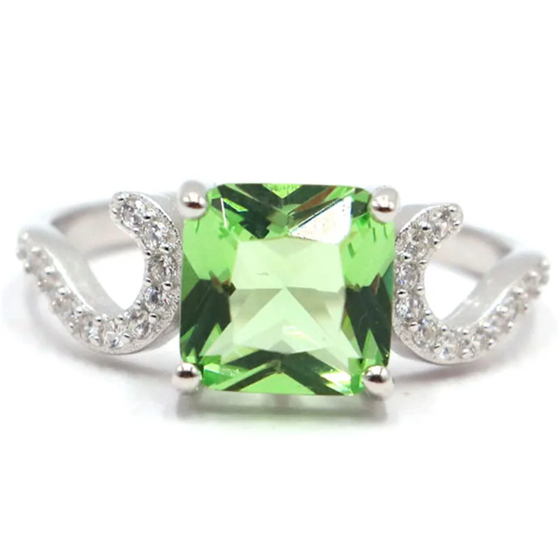

20x8mm Jazaz 2.33g Lovely Cute Created Sqare Green Tsavorite Garnet Purple Amethyst CZ For Women 925 Solid Sterling Silver Rings