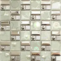 33 PCS White Glass Metal Mosaic Kitchen Backsplash Tile JMFGT115 Silver Stainless Steel Bathroom Wall Tile