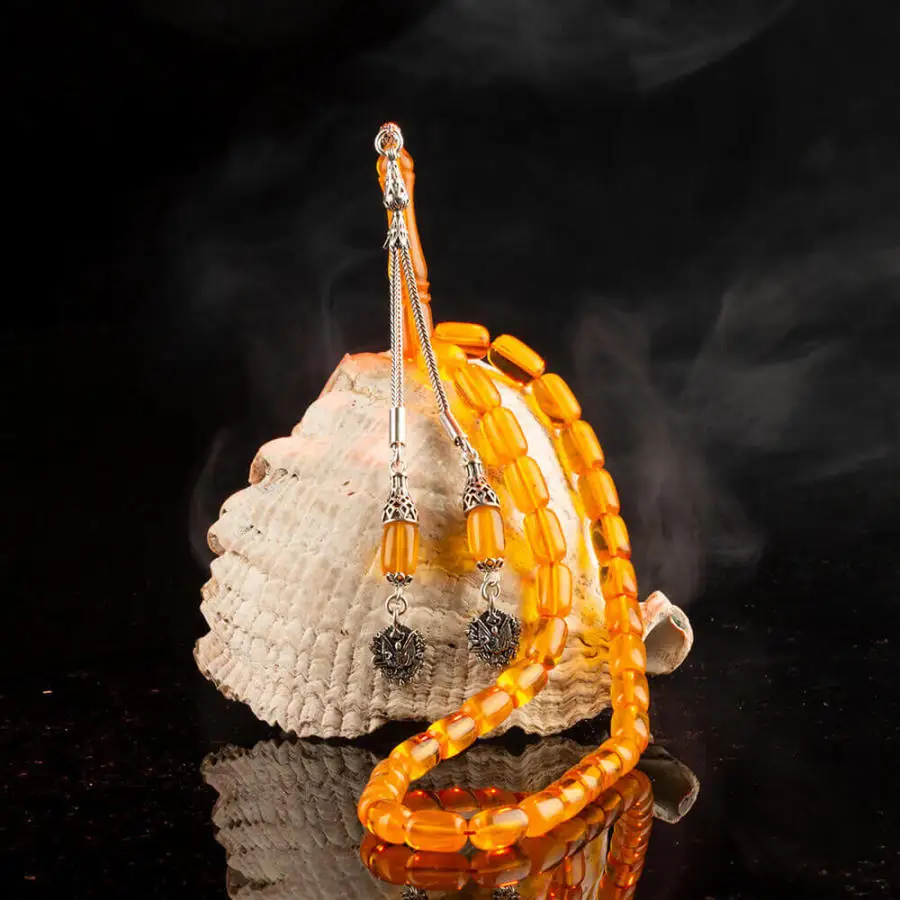 

Amber Rosary (Tasbih) with Double Ottoman Crest Tassel Fashion Turkish Premium Quality Handmade Jawelery