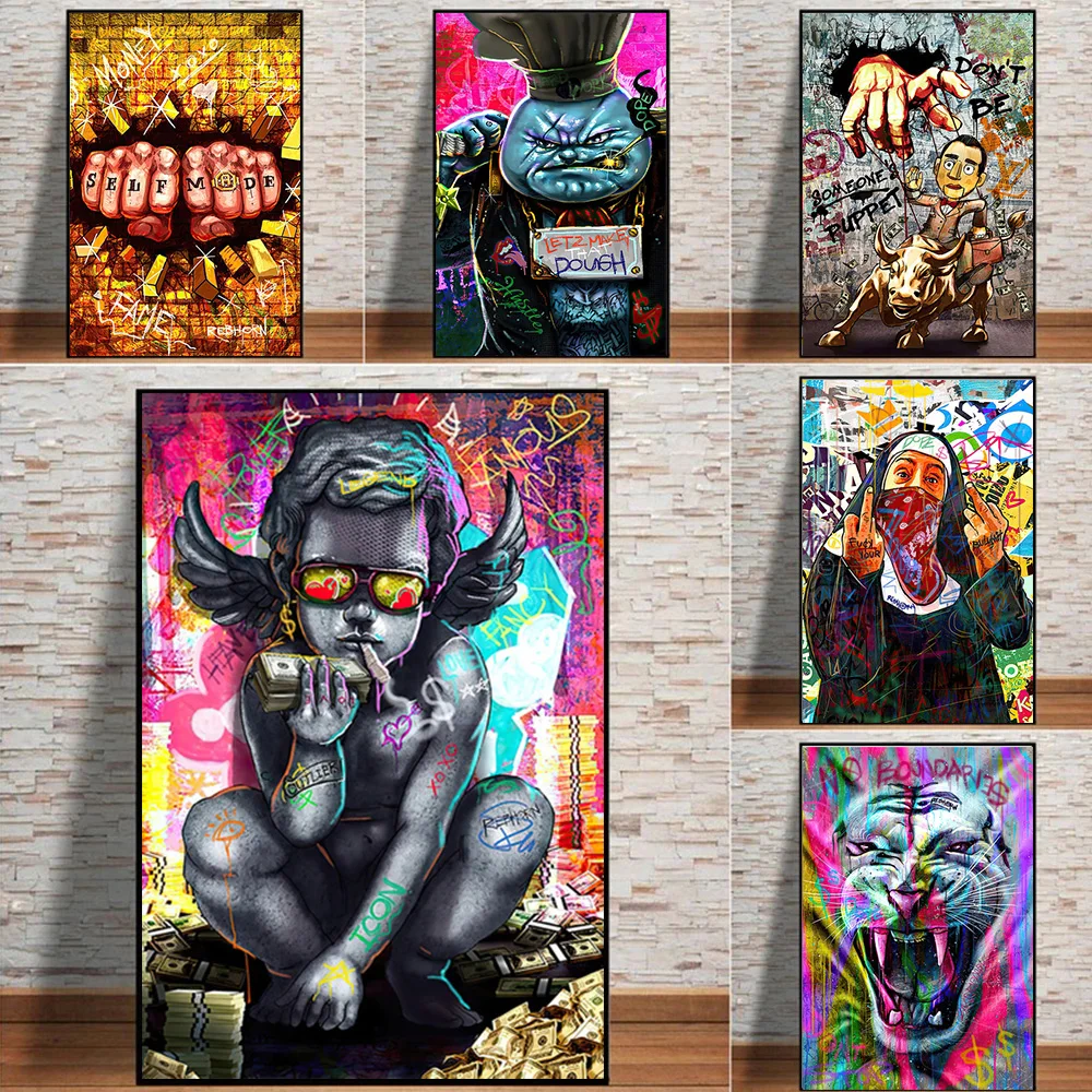 

Street Graffiti Abstract Nun Animal Angel Poster Canvas Painting Print Wall Art Picture Living Room Frameless Mural Decor