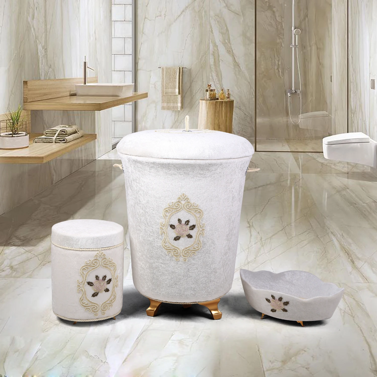 

Bonny Home Shems Белая корзина для белья Bonny Home Shems из 3 предметов, Набор держателей для полотенец, коробка для моющих средств, органайзер для хранени...