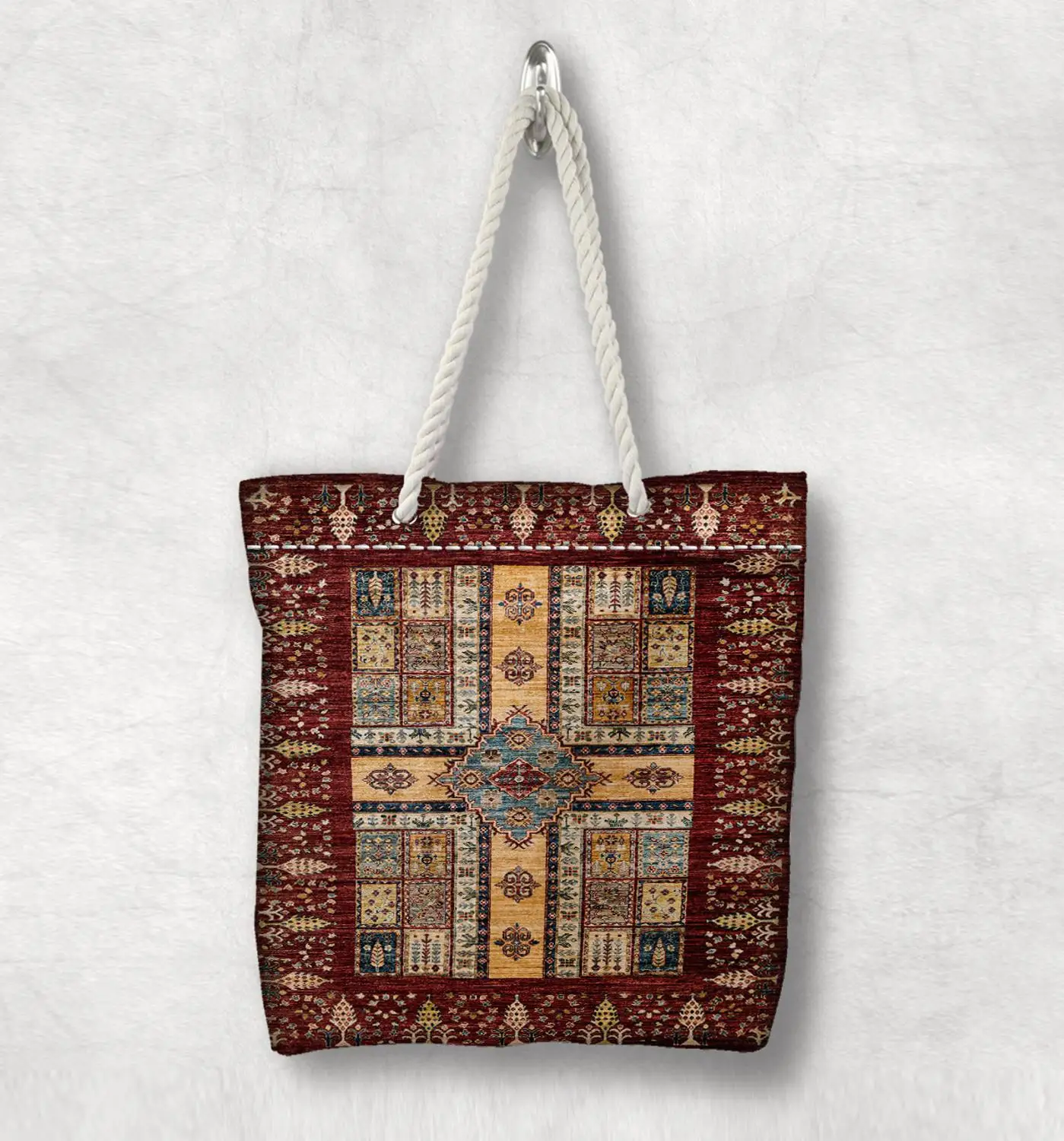 Сумка тоут в стиле ретро Anatolia Antique Kilim с ручками из белого веревки|Сумки ручками| |