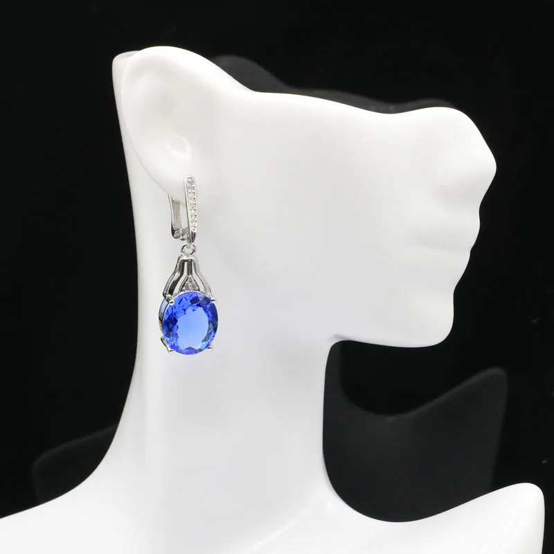 

38x12mm SheCrown Lovely Cute Jewelry Set For Women Created Violet Tanzanite Rhodolite Garnet Silver Earrings Pendant