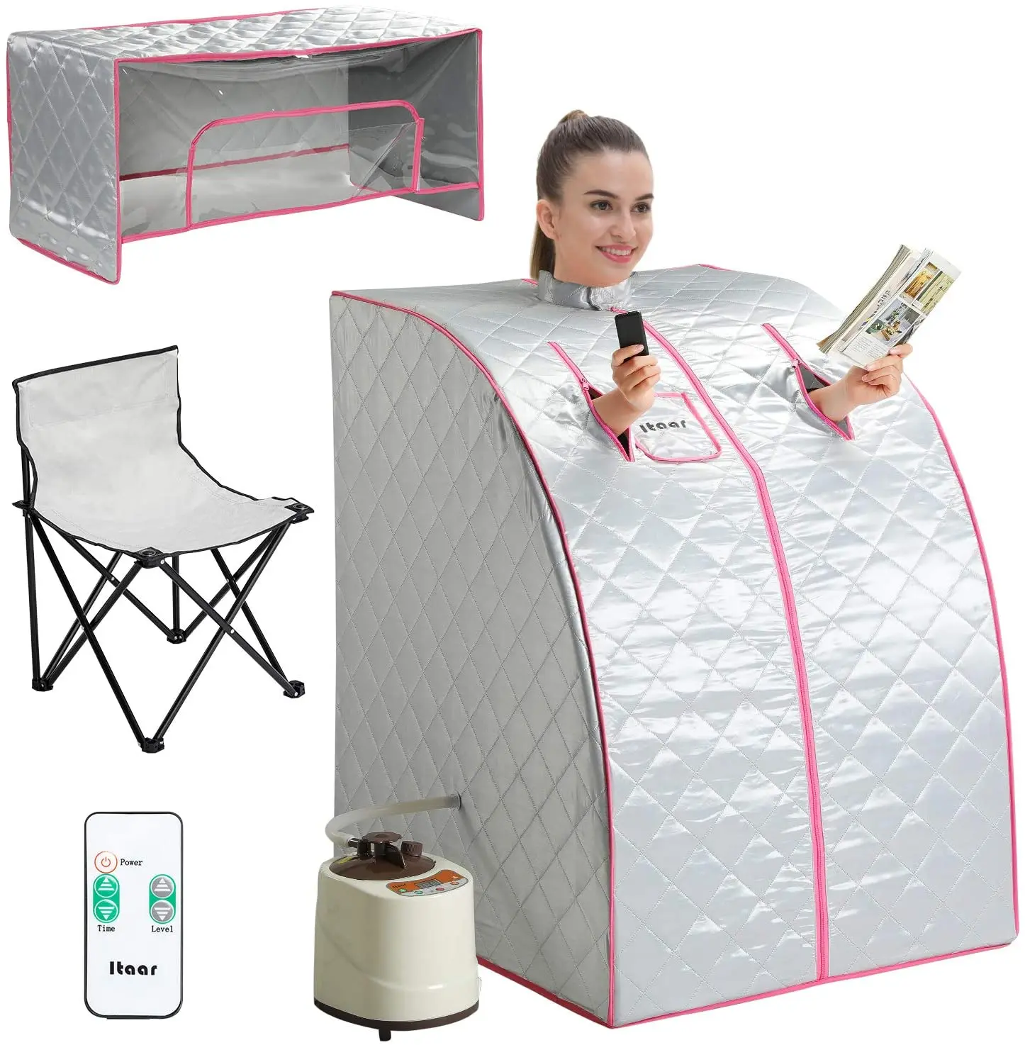 

2L Portable Steam Sauna Personal Home Spa for Relaxation, Indoor Foldable Spa Tent, 900 Watt Steam Generator, Folding Chair