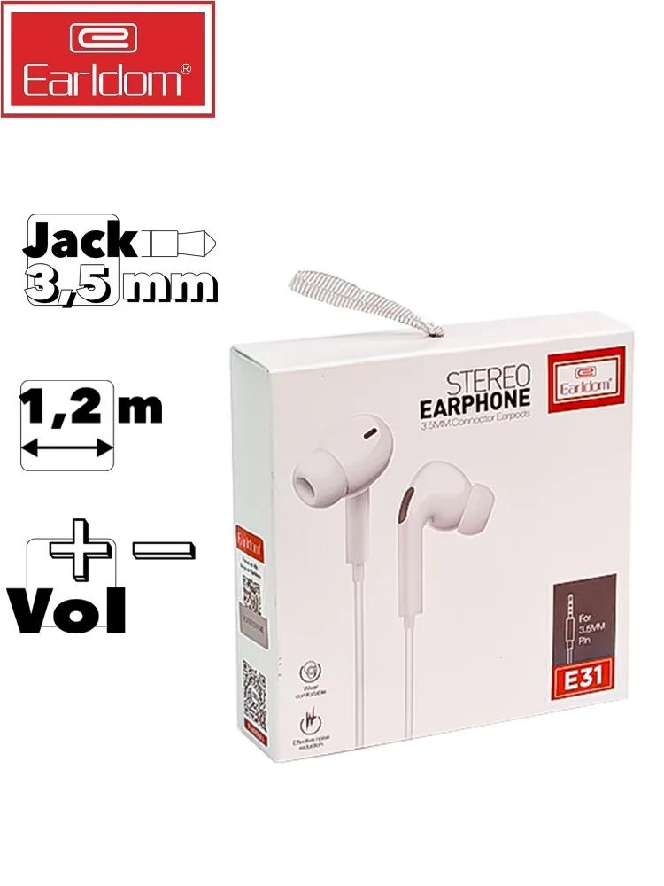 Headset earldom et-e31 3.5mm volume +/- plug-in 1.2 m (White) | Earphones &amp Headphones