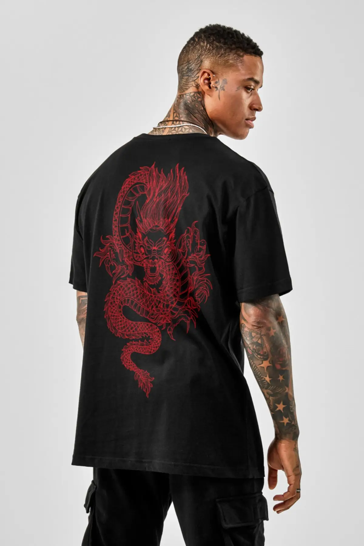 

Pasage Azurco Oversize Dragon Printed Black Tshirt