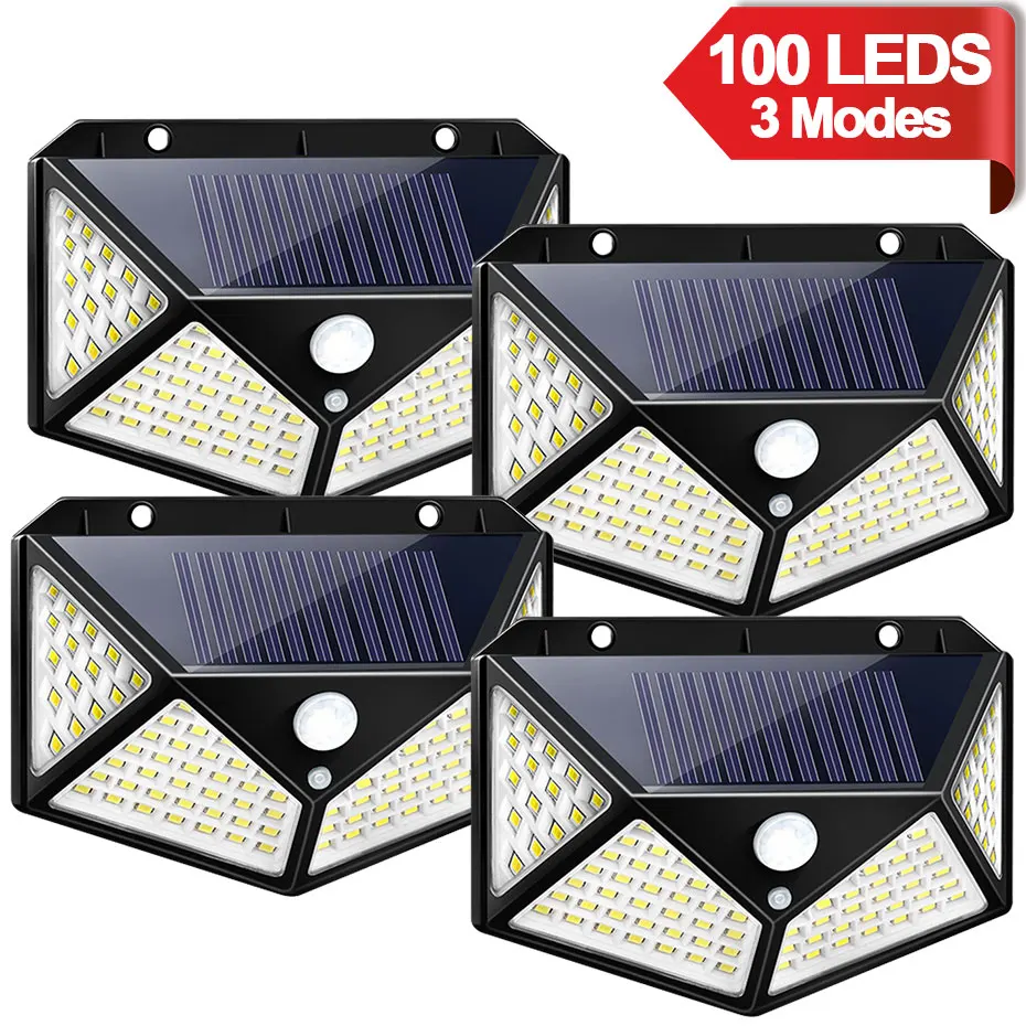 100 LEDs Solar LED Light Outdoor 3 Modes Motion Sensor Lights IP65 Waterproof Wall Lamps Solar Light for Garden Parking Lot