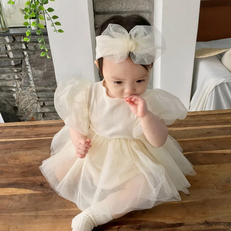 

Summer Baby Girls Baptism Wedding Tulle Dress Baby Princess Birthday Party Mesh Tutu Dress Romper Toddler Infant Kids Clothing