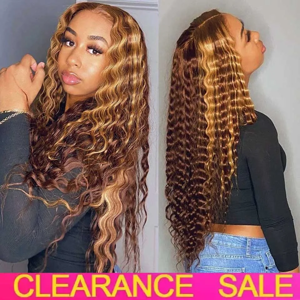 Highligh Wig 13x4 13X6 Deep Wave Frontal Wig Honey Blonde Human Hair Lace Front Wig Pre Plucked Curly Lace Front Wig 4X4 Closure