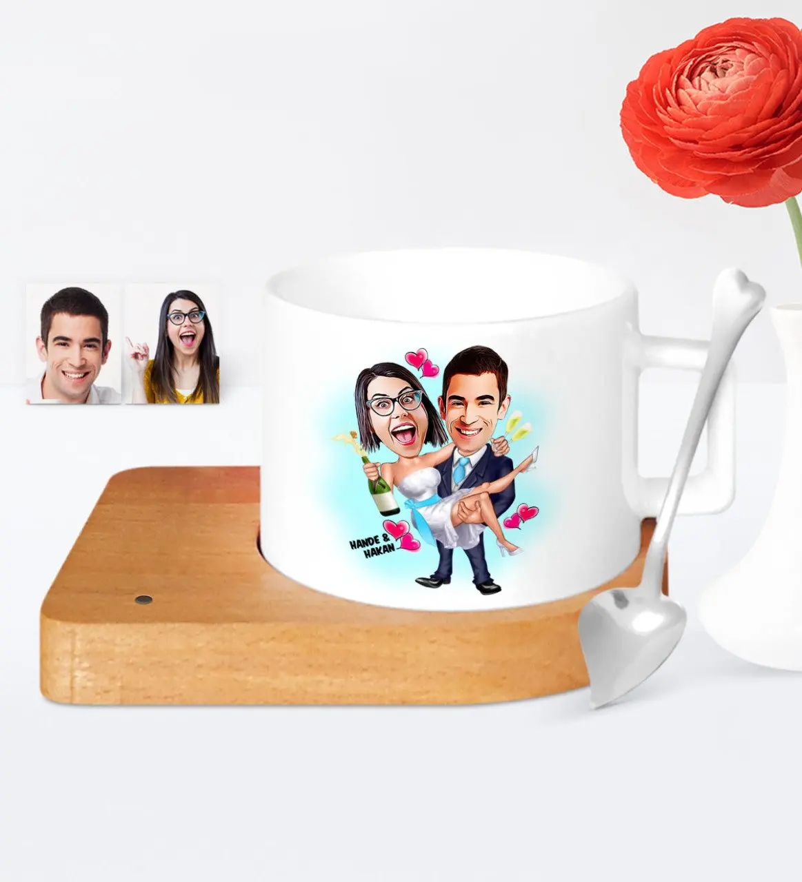 

Personalized Are Getting Married Cartoon Wooden Altlıklı Ceramic Cup-4
