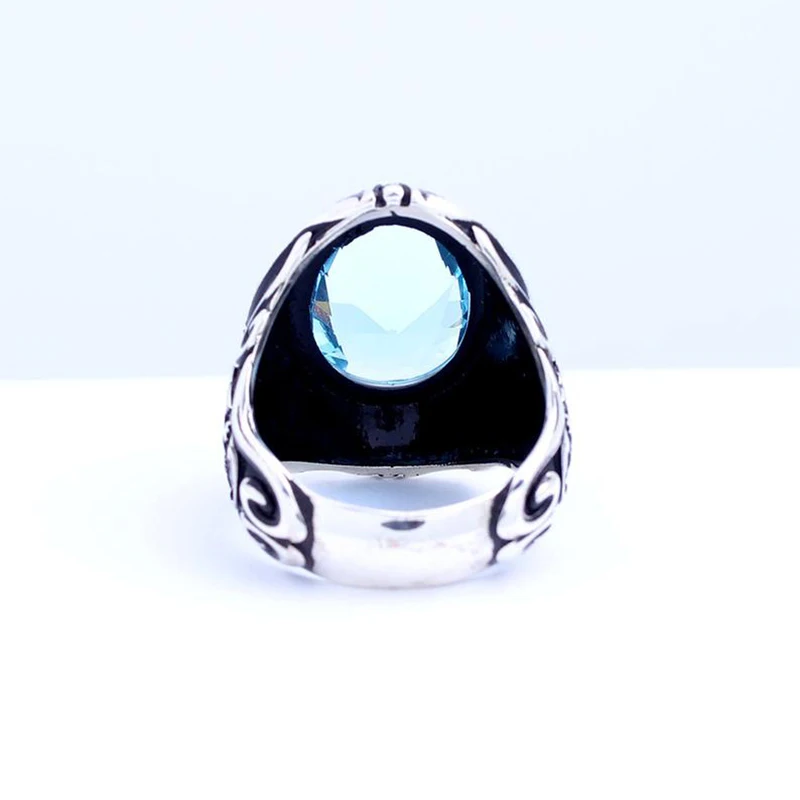 

Blue Aquamarine Mans Handmade 925 Silver Ring, Handmade Oval Shaped Light Blue Blue Aquamarine Sterling Silver ring