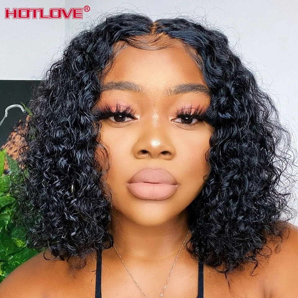 

Short Curly Bob Lace Front Human Hair Wigs Indian 5x5x1 Lace Closure Wig For Women Water Wave Wig Pre Plucked 150% Remy Wigs