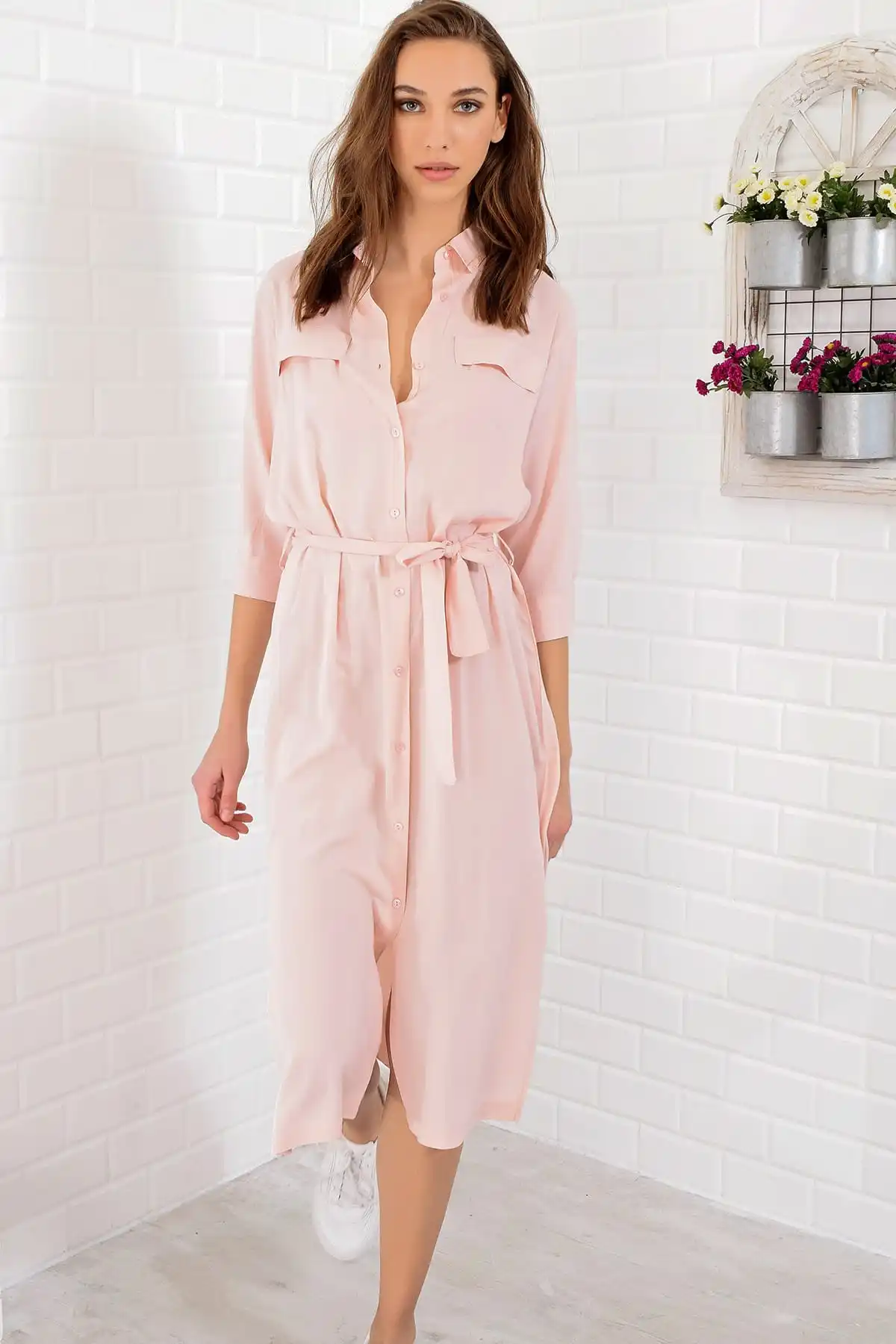 Тренд: женское платье-рубашка с порошковыми разрезами ALC-017-039-Y | Женская одежда