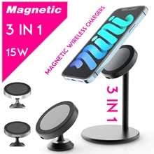 3in1 15W Magnetic Wireless Charger Qi Wireless Car Charger For mag iPhone 13 12 Pro Max Samsung Huawei Xiaomi