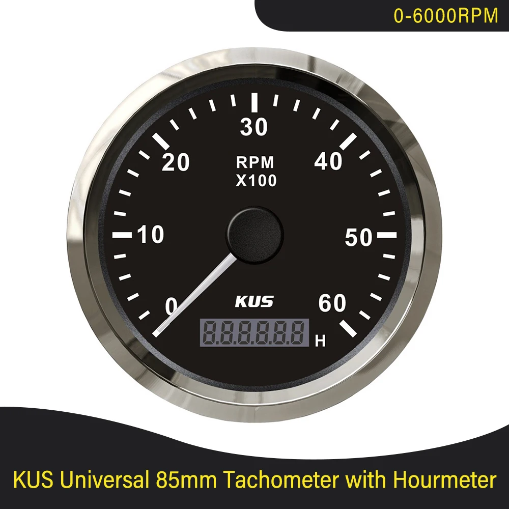 Тахометр KUS, 3000 об/мин, 4000 об/мин, 6000 об/мин, 8000 об/мин, со стандартным счетчиком часов, для лодки, грузовика, автомобиля, RV, красный, желтый, с подсветкой