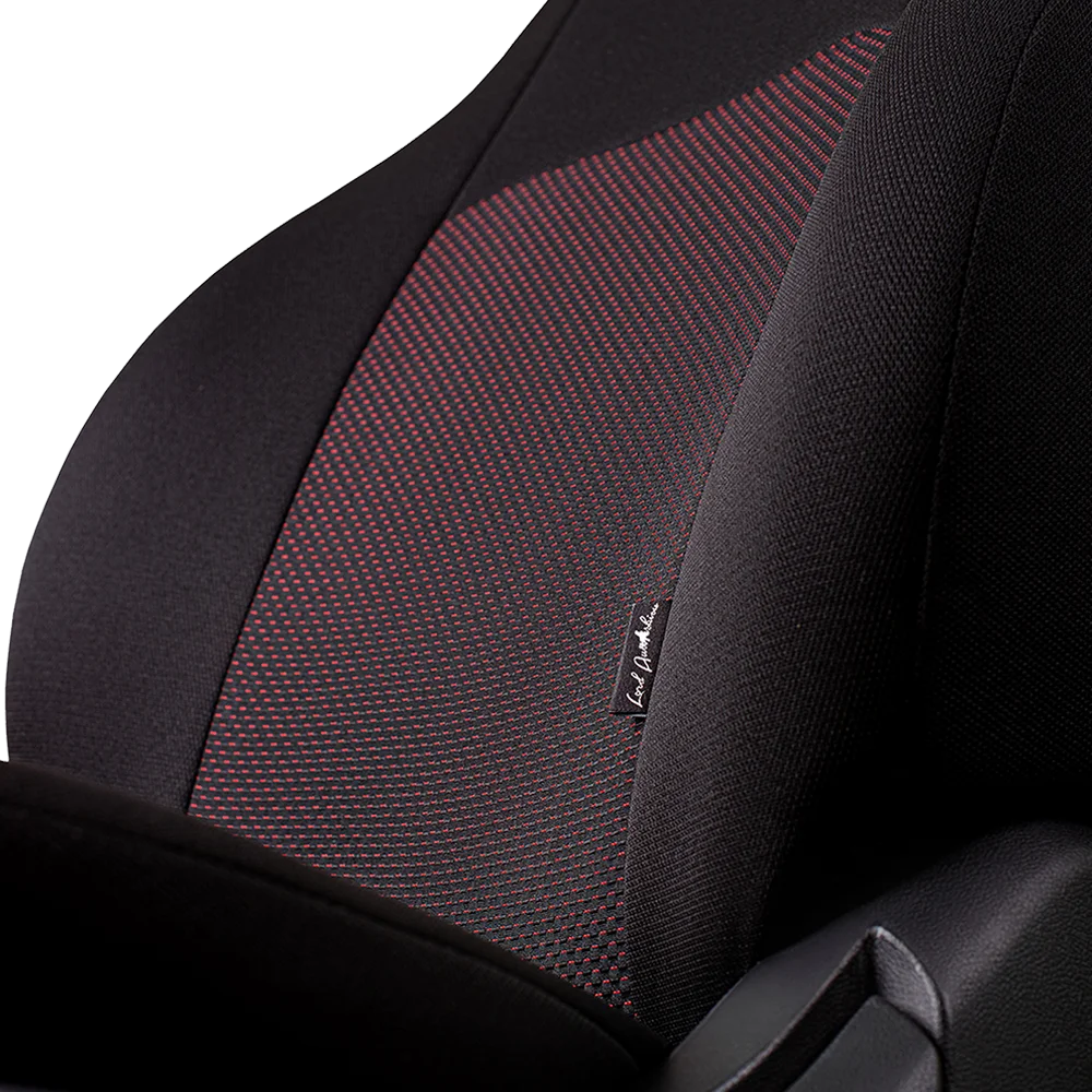 Ford Focus -2 08.2004-06.2011 к.Ghia/Titanium РЗСиС60/40+подлок. 3Г Дублин Жаккард Чёрный / Ёж Красный -