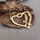 Романтическое сердце ожерелье изготовленное на заказ двойной название ожерелье для женщин Персонализированные Кулон-табличка с именем колье ювелирное изделие, подарки для любимых
