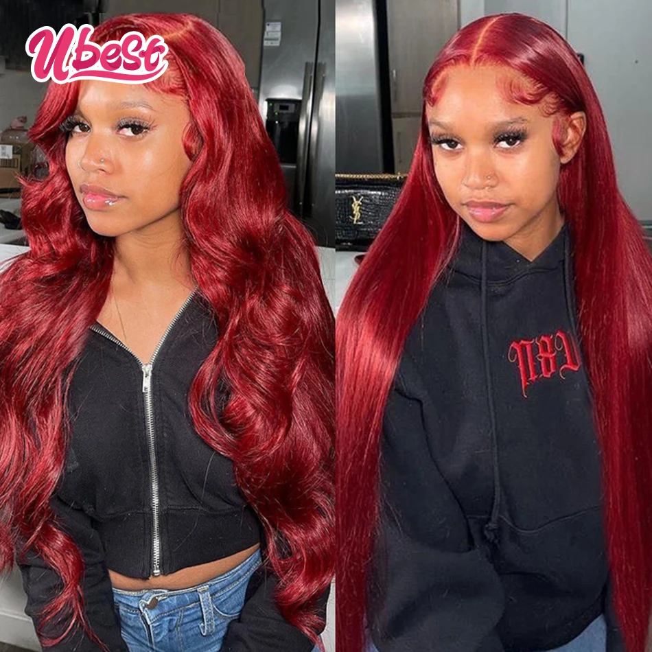 

Brazilian 13x4 Lace Frontal Wigs Cherry Red Color Straight/Body Wave Lace Front Human Hair Wigs For Black Women With Baby Hair