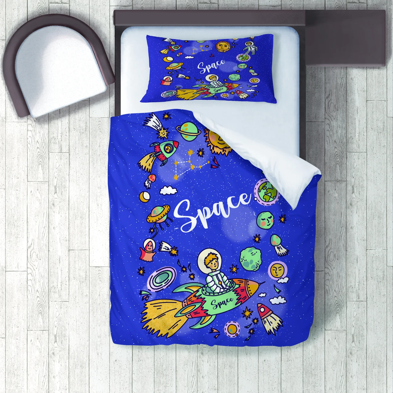 

Duvet Cover Set Bedding Set Pillow Case for Baby and Kids Room 3D Printed Space Sun Rocket Size Planet Astronaut model 115