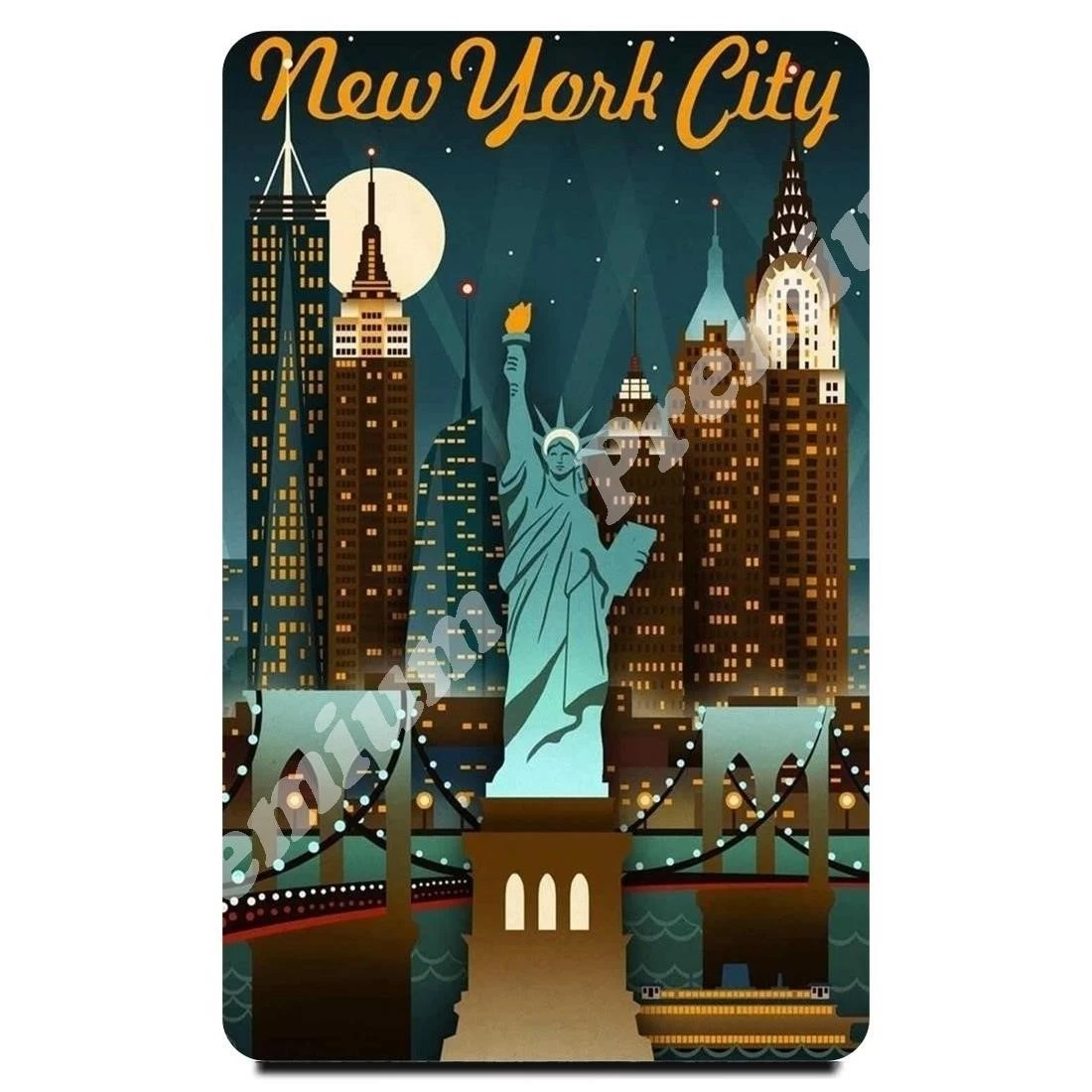 НьюЙорк Сувенирный магнит Винтажный туристический плакат |