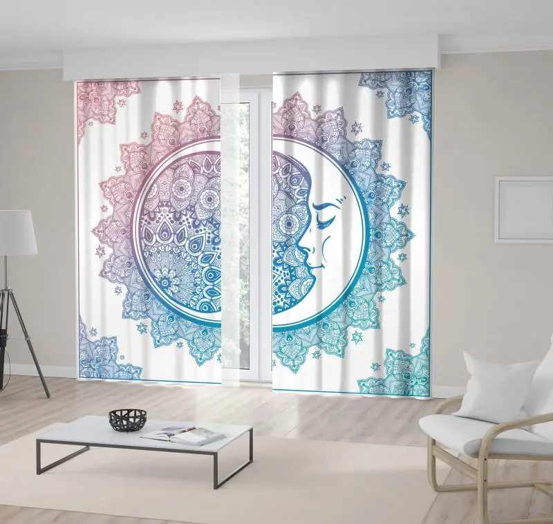 

Curtain Mandala Bohemian Crescent Moon Stars with Astrology Spirituality Ethnic Magic Symbol Blue Purple Art
