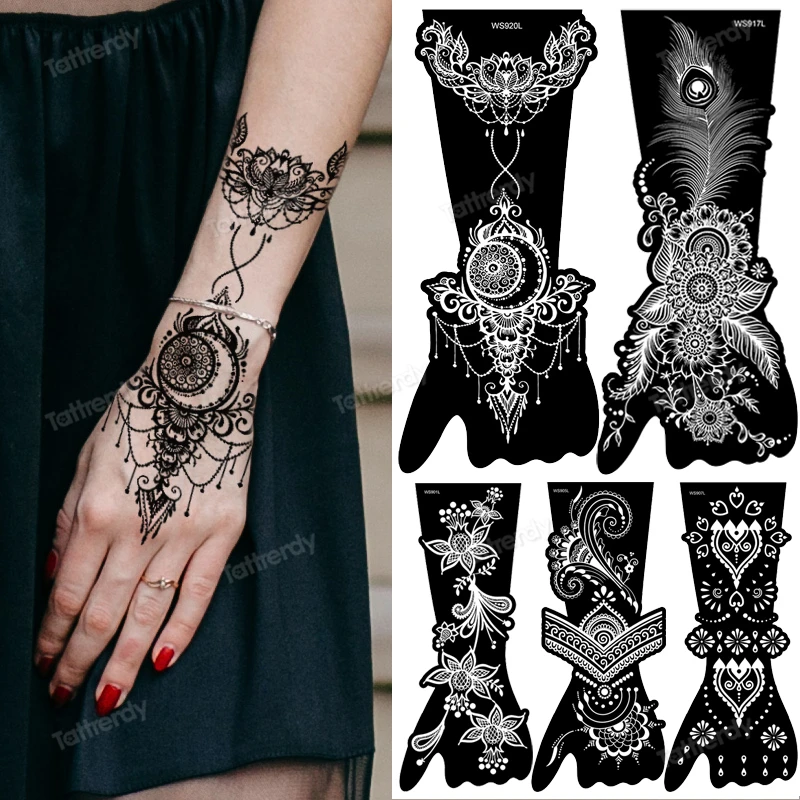 1 Sheet Flower Mandala Henna Tattoo Stencils for Painting Wedding on Hand Sleeve Bride Beauty Airbrush Stencil Templates Indian