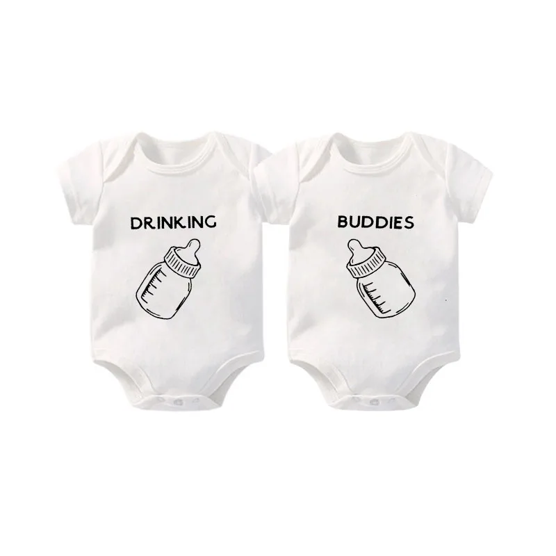 

YSCULBUTOL Drinking Buddies Pair Of Two Baby Bodysuits For Twins Newborn Infant Baby Bodysuit