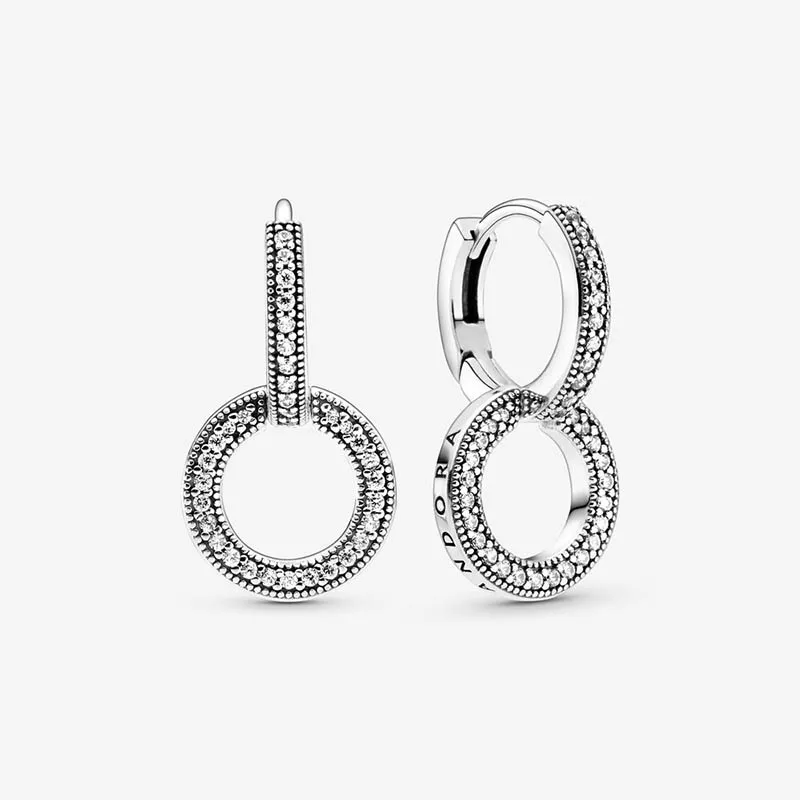 

New PANDORA Sparkling Double Hoop Silver Earrings S925 1Pair With Box