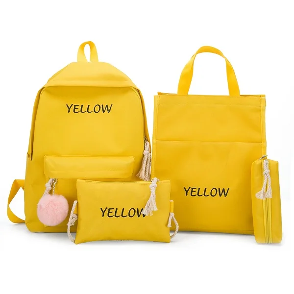 A-yellow 4 шт./компл. Для женщин рюкзаки комплект из плотной ткани с буквенным принтом подростковые школьные рюкзаки Повседневное Стиль Для женщин рюкзак Ручка Сумки sac a dos femme - Цвет: A-yellow