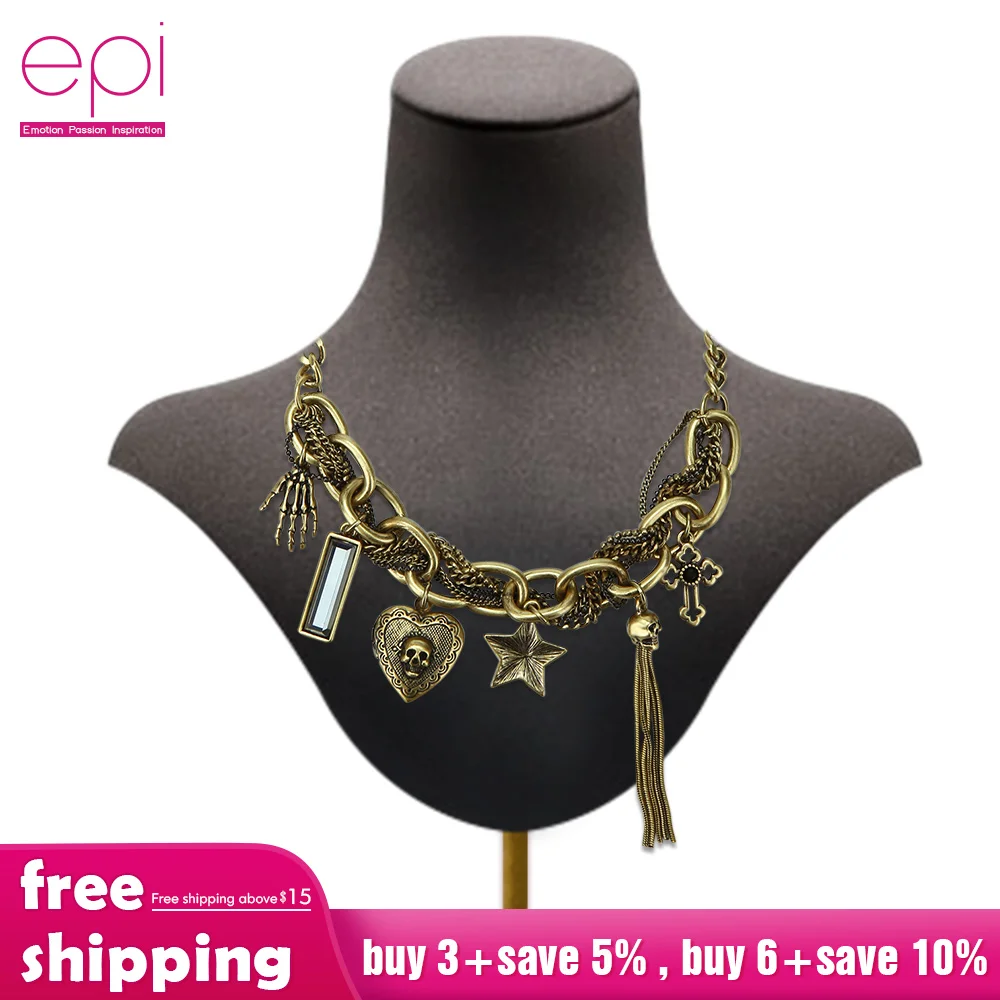 EPI 2019 винтажная панк Хэллоуин готика ювелирное изделие Череп подвески подвеска