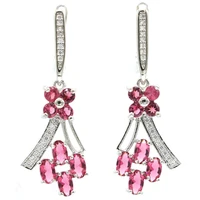 39x14mm delicate fine cut created pink raspberry rhodolite garnet violet tanzanite cz for ladies dating silver dangle earrings