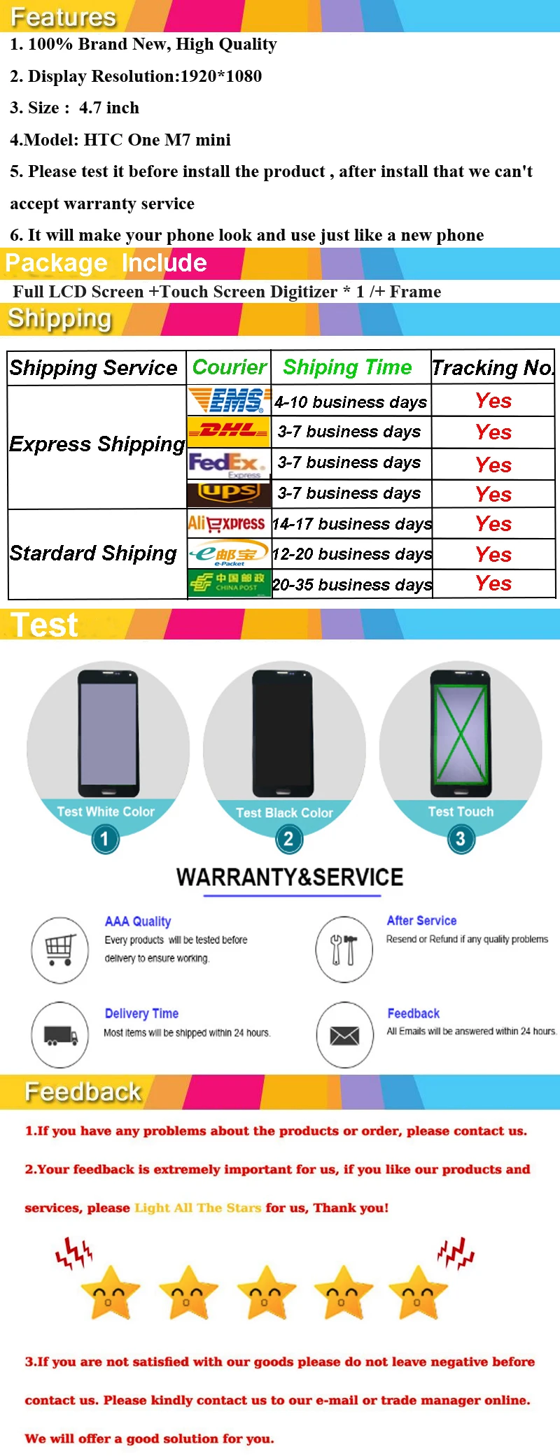 Новая сборка полный ЖК-дисплей+ сенсорный экран дигитайзер для htc One M7 mini