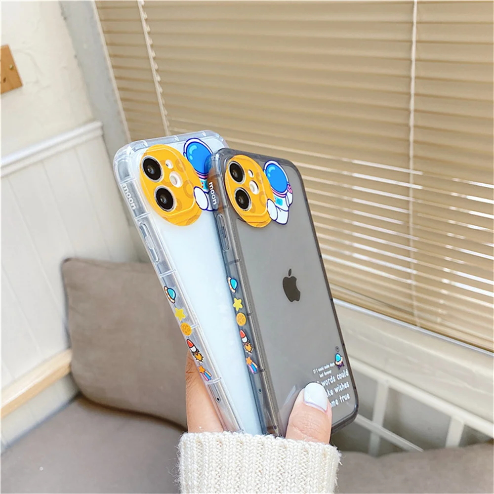 

Transparent Shockproof Cover Phone Case For iPhone 13 Pro Max 12 Mini 11 XS XR 7 8 Plus Cute Cartoon Astronaut Planet Star Funda