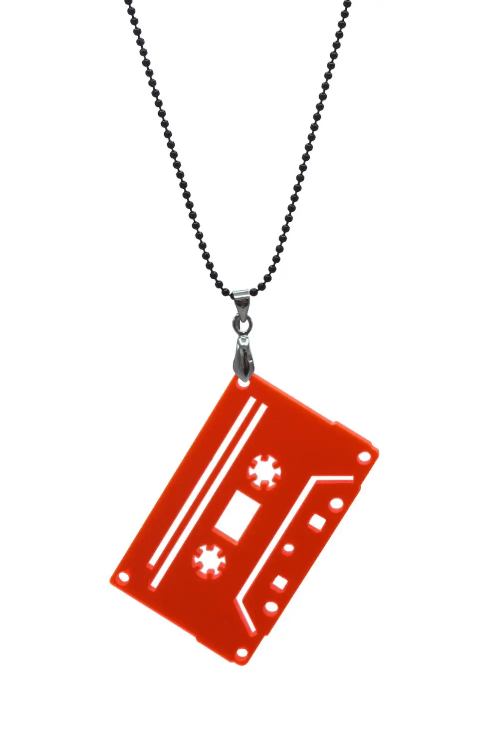 

Cassette Tape Necklace -Neon Orange