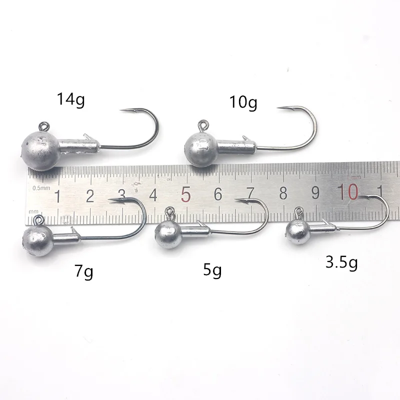 

Rompin 50pcs/bag 3.5g 5g 7g 10g 14g lead jig head fishing hook Jig Hooks For Crank Soft Worm Fishing Lure Bait Tackle