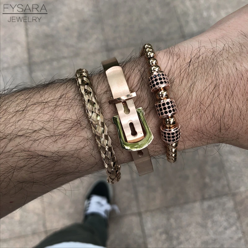 FYSARA 3pcs/Set Micro Pave CZ Round Braided Adjustable Bracelets Horseshoe Belt Buckle Bangles Pulseiras Luxury Handmade Jewelry | Украшения
