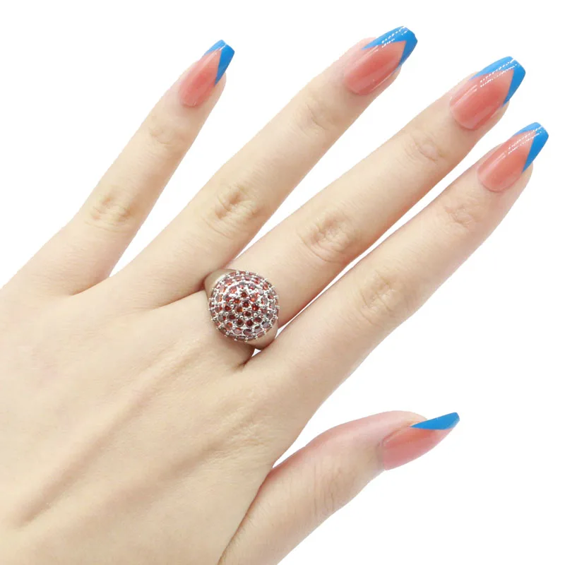

16x16mm SheCrown Lovely 3D Round Ceated Orange Spessartine Garnet For Ladies Daily Wear Silver Rings Wholesale Drop Shipping